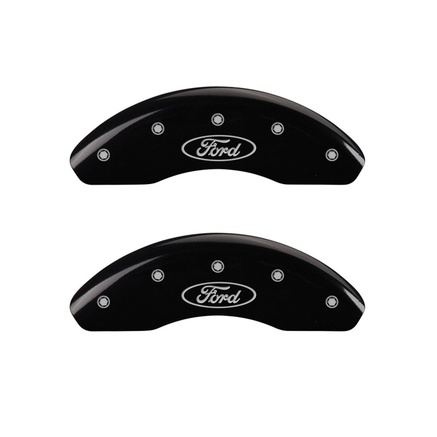 MGP Caliper Covers 10238SFRDBK Front and Rear Caliper Cover, Black Powder Coat Finish, Set of 4 (Oval logo/Ford Silver Characters, Engraved)