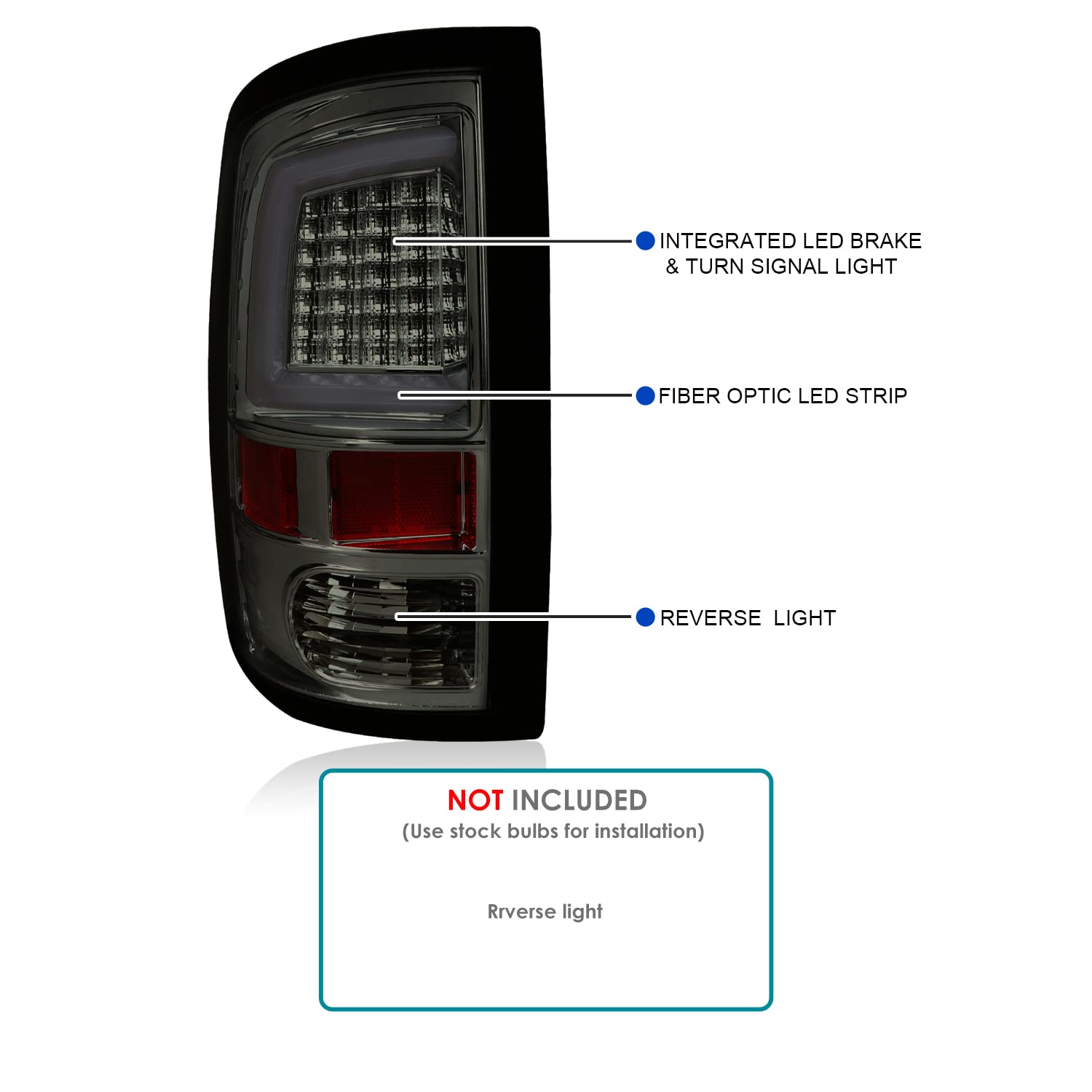 Smoke LED Tail Lights SPEC-D TUNING w/White LED Light Bar Compatible with 2009-2018 Dodge Ram 1500, 2010-2018 Dodge Ram 2500/3500, Left + Right Pair Assembly