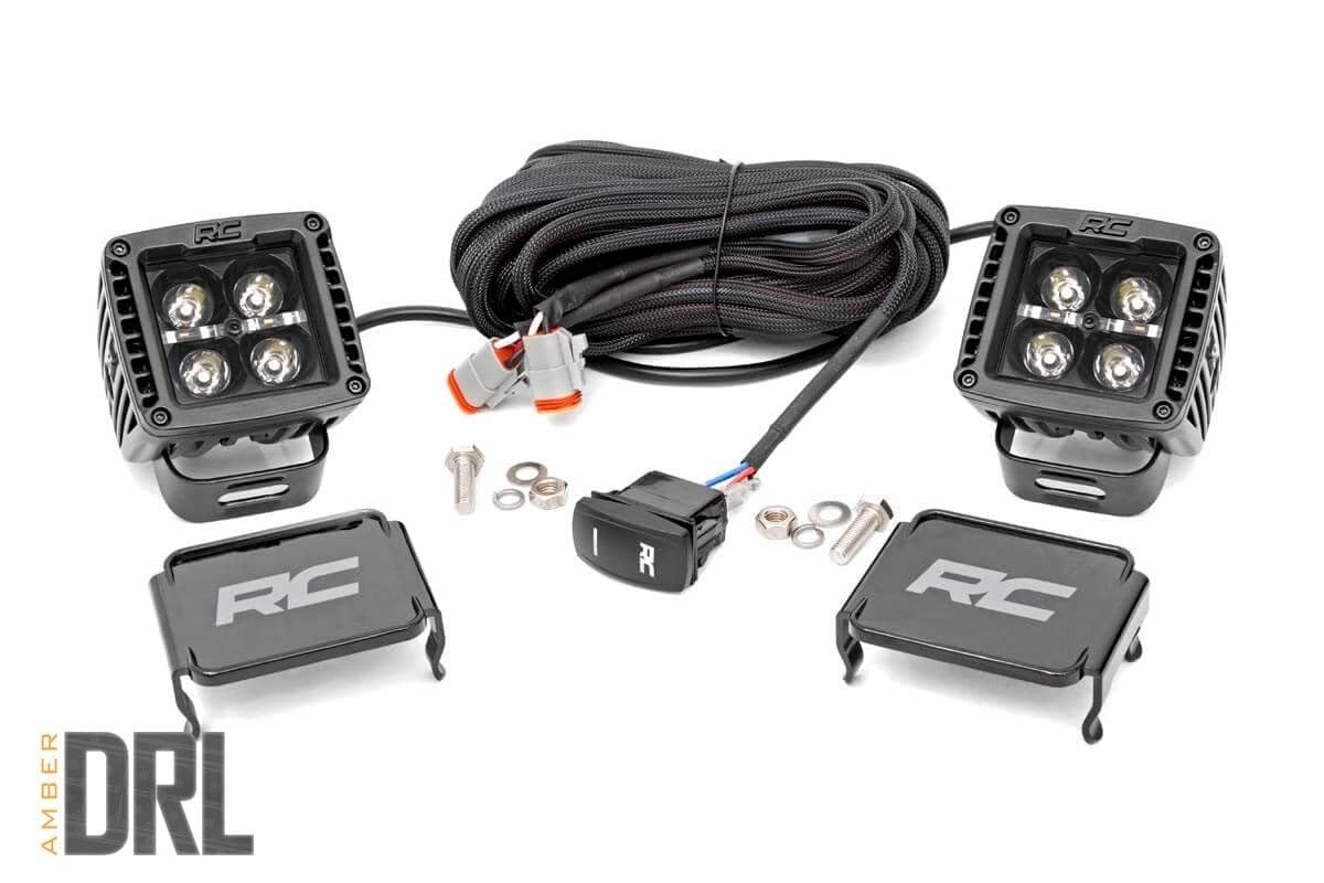 Black Series Rough Country 2" Square LED Cube Lights | Amber DRL - 70903BLKDRLA