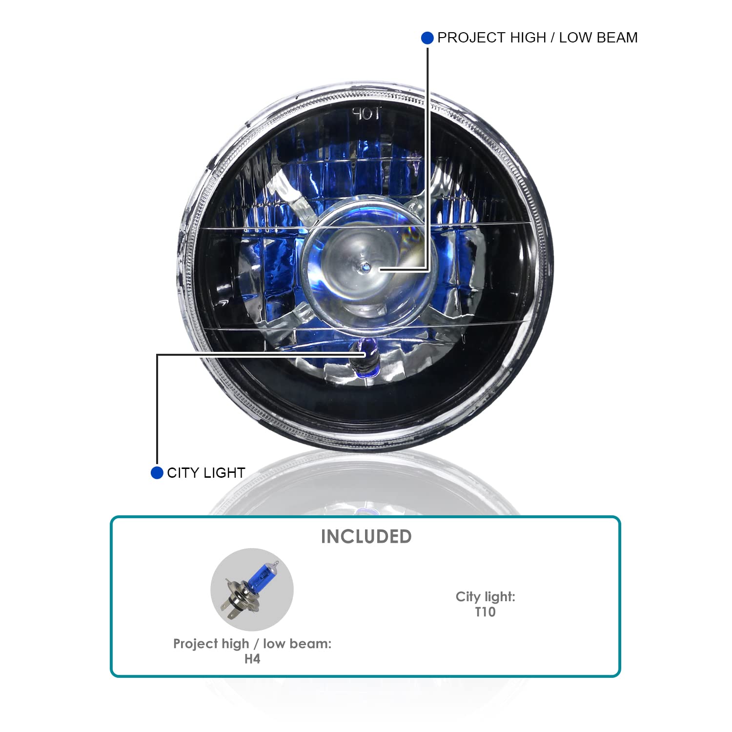 7" Black Round Projector Headlights Spec-D Tuning Clear Lens W/H4 Bulbs Head Light Assembly Fit For Most Vehicles Equipped 7" Round Headlights, Left + Right Pair Headlamps Assembly