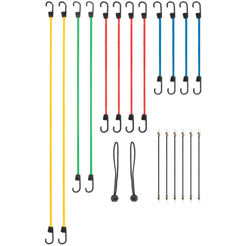 20Pc Performance Tool W1890 Bungee Cord Assortment - Heavy Duty, Durable, and Versatile Bungee Cords Set for Securing Cargo, Camping, and Travel Gear