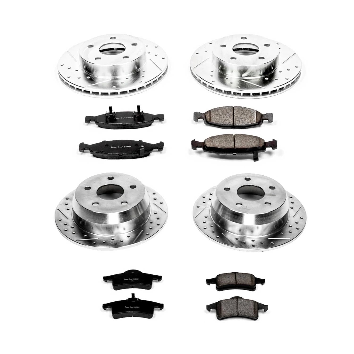 Power Stop K2148 Z23 Carbon Fiber Brake Pads Front and Rear with Drilled & Slotted Brake Rotors Kit For Jeep Grand Cherokee 1999-2002 [Model Specific]