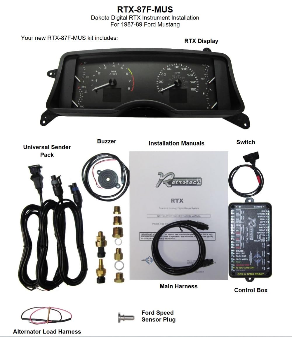 Dakota Digital Retrotech RTX-87F-MUS-X Gauge Instrument System Compatible with Ford 1987-89 Mustang