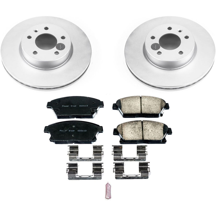 Power Stop Coated Brake Rotor and Ceramic Brake Pads CRK6386- Front For Cadillac ATS 2013-2018 [Vehicle Specific]