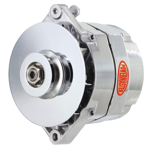 Alternator Powermaster 8-66101-344 Polish (Upgrade 100A 1V Pulley & Baffle 1 Wire Motorola Replacement 1" Mating flange)