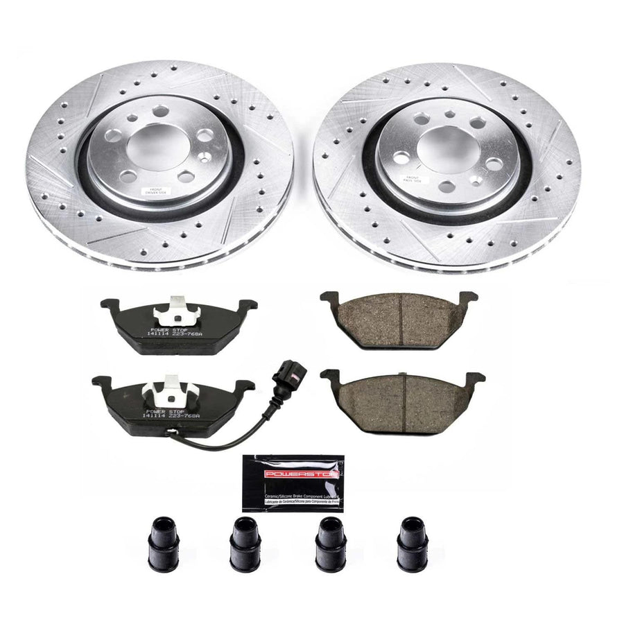 Power Stop K839 Z23 Carbon Fiber Brake Pads with Drilled & Slotted Brake Rotors Kit