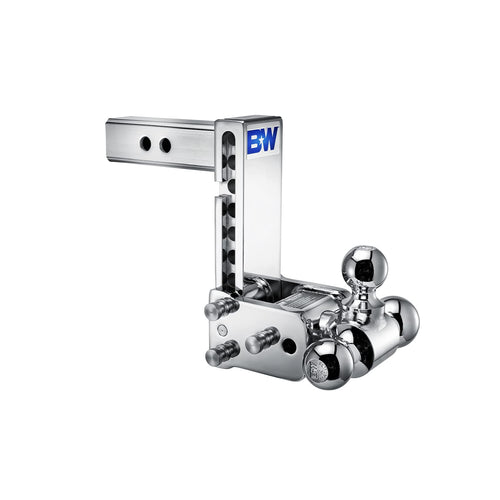 B&W Trailer Hitches Tow & Stow Chrome Adjustable Trailer Hitch Ball Mount - Fits 2" Receiver, Tri-Ball (1-7/8" x 2" x 2-5/16"), 7" Drop, 10,000 GTW - TS10049C