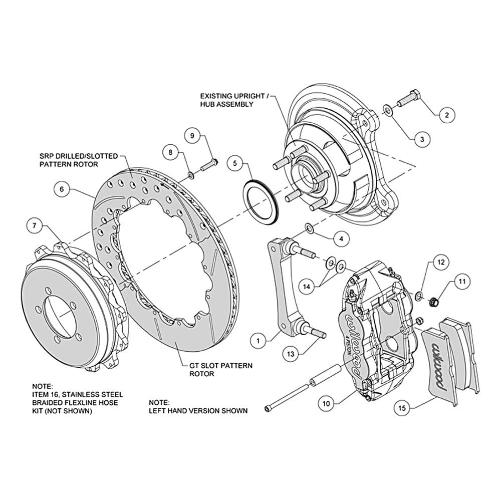 WILWOOD FNSL4R 140-12878-DR Rear Kit,12.88", Drilled, Red 99-05 WRX / 99-07 Impreza