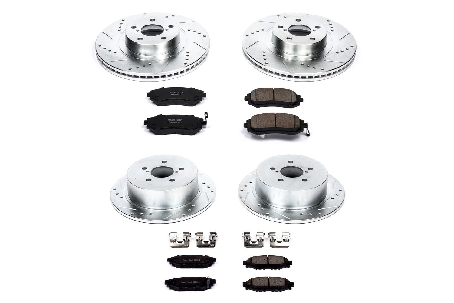 Power Stop K4079 Z23 Carbon Fiber Brake Pads Front and Rear with Drilled & Slotted Brake Rotors Kit For Subaru Legacy 2006-2009, Subaru Outback 2005-2009 [Model Specific]