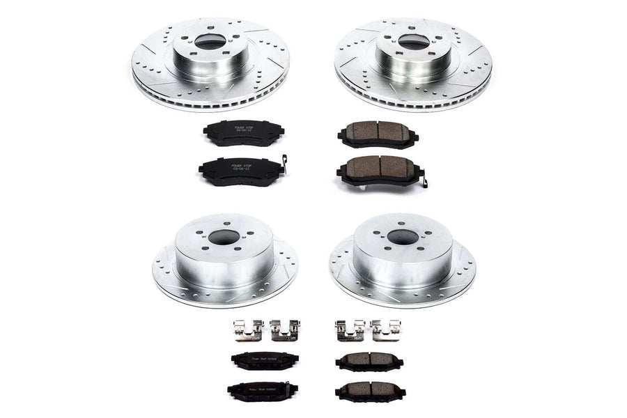 Power Stop K4079 Z23 Carbon Fiber Brake Pads Front and Rear with Drilled & Slotted Brake Rotors Kit For Subaru Legacy 2006-2009, Subaru Outback 2005-2009 [Model Specific]