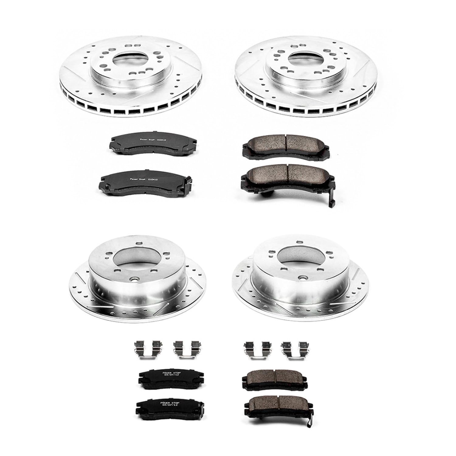 Power Stop K802 Z23 Carbon Fiber Brake Pads with Front and Rear Drilled & Slotted Brake Rotors Kit