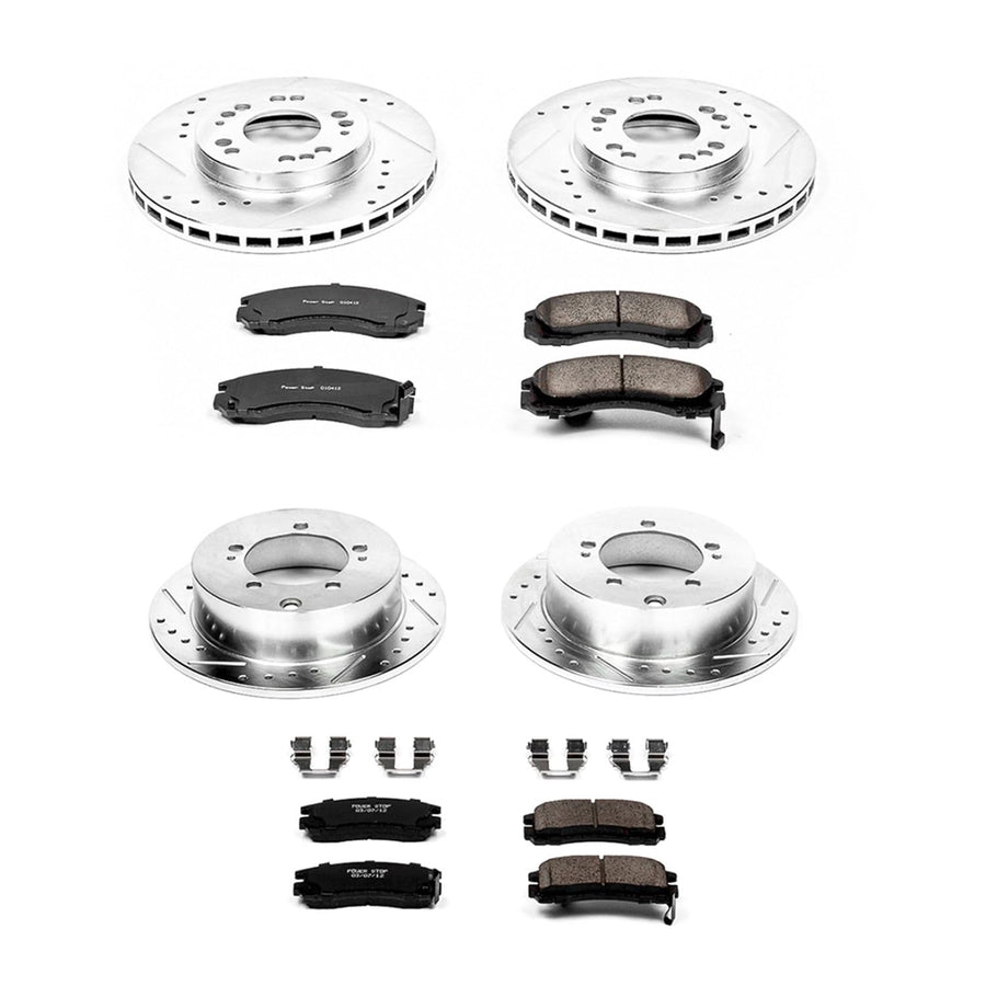 Power Stop K802 Z23 Carbon Fiber Brake Pads with Front and Rear Drilled & Slotted Brake Rotors Kit