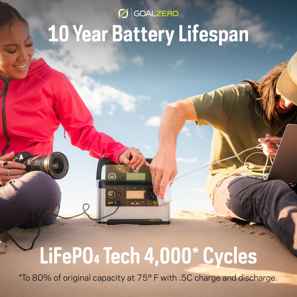 Goal Zero Yeti 300 Portable Power Station, 297 Watt Hour LiFePO4 Battery, Water resistant & Dustproof Solar Generator For Outdoors, Camping, Tailgating, & Home, Clean Renewable Off-Grid Power
