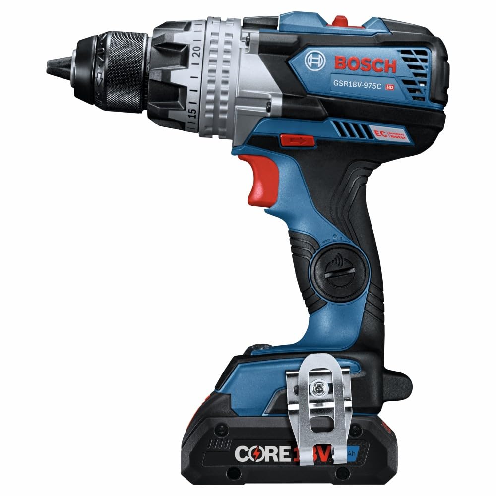 18V Brushless Connected-Ready BOSCH GSR18V-975CB25 1/2 In. Drill/Driver Kit with (2) CORE18V 4 Ah Advanced Power Batteries