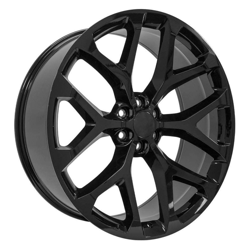26 Inch OE Wheels CV98B Rim Fits Silverado 1500 Snowflake Style 6x139.7 26x10 Gloss Black - Hollander 5904 (1)