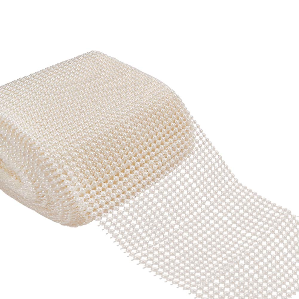 10 Yards JEWELEADER 4mm Half Pearl Ribbon 24 Rows Ivory ABS Plastic Imitation Pearl Mesh Wrap Roll 110mm Wide for Wedding Party Vase Home Holiday Decoration DIY Crafts