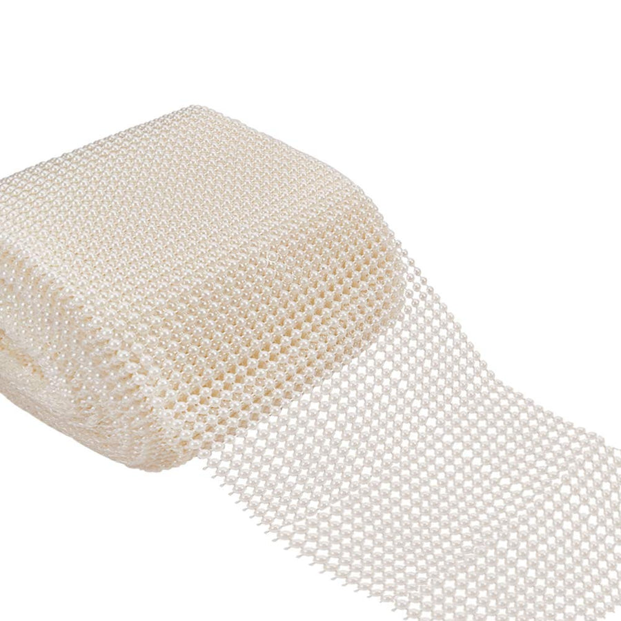 10 Yards JEWELEADER 4mm Half Pearl Ribbon 24 Rows Ivory ABS Plastic Imitation Pearl Mesh Wrap Roll 110mm Wide for Wedding Party Vase Home Holiday Decoration DIY Crafts
