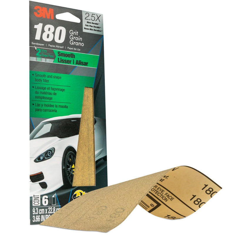 3M Sandpaper, 180 Grit, 03031, 6 Sheets, 3 2/3 in x 9 in