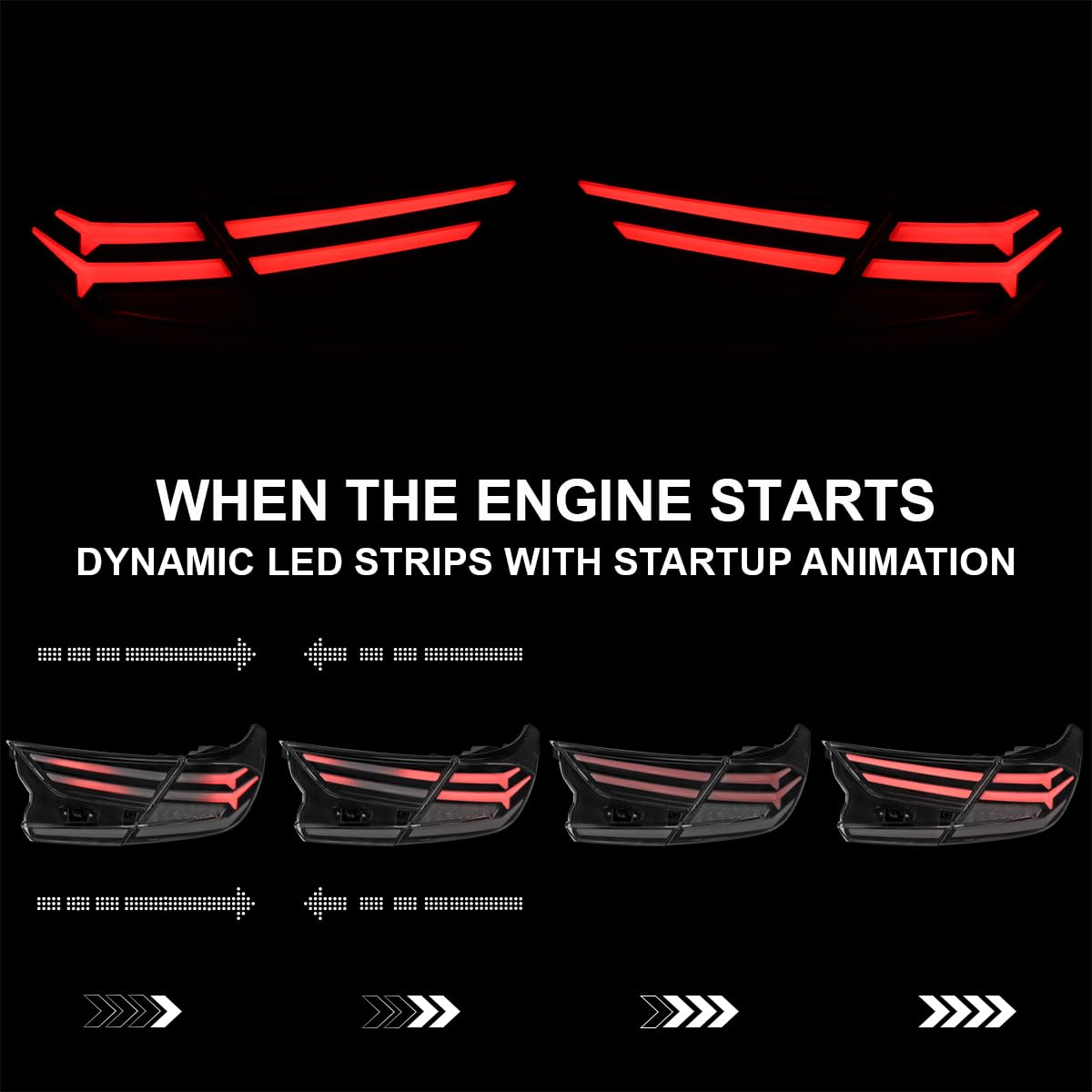 Black LED Sequential Tail Lights SPEC-D TUNING w/White Light Bars and Startup Animation Compatible with 2018-2022 Honda Accord 4Dr Sedan, Left + Right Pair Assembly