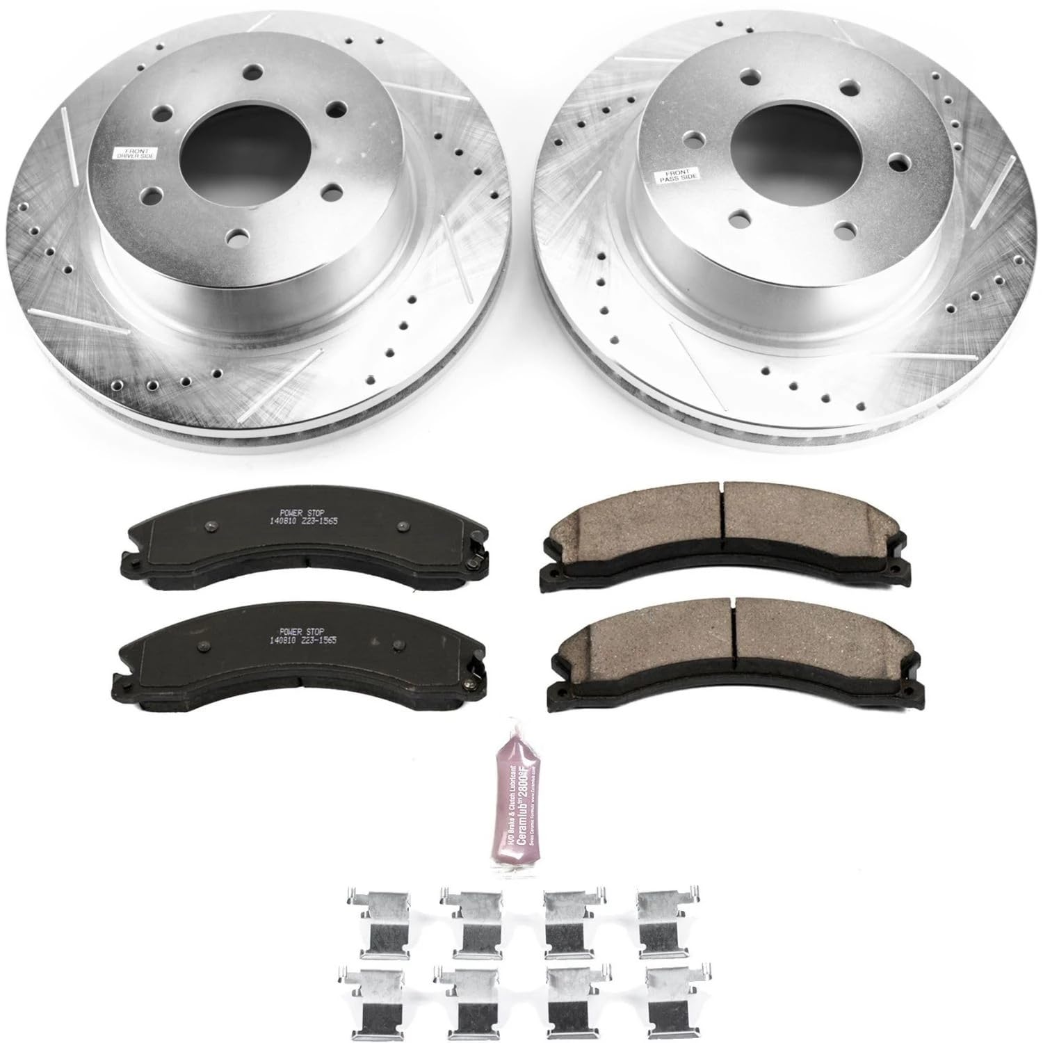 Power Stop K7875 Z23 Carbon Fiber Brake Pads with Drilled & Slotted Brake Rotors Kit For Nissan TITAN XD 2016-2022 [Model Specific]