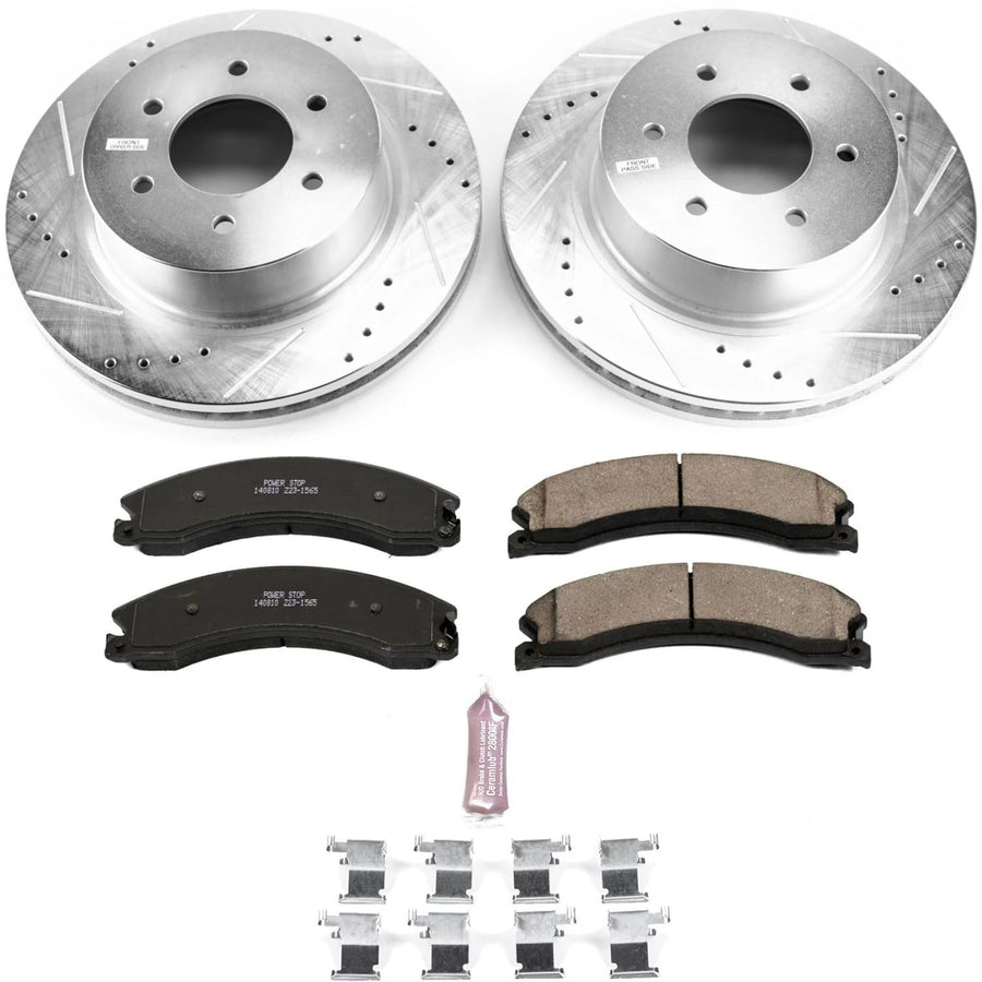 Power Stop K7875 Z23 Carbon Fiber Brake Pads with Drilled & Slotted Brake Rotors Kit For Nissan TITAN XD 2016-2022 [Model Specific]