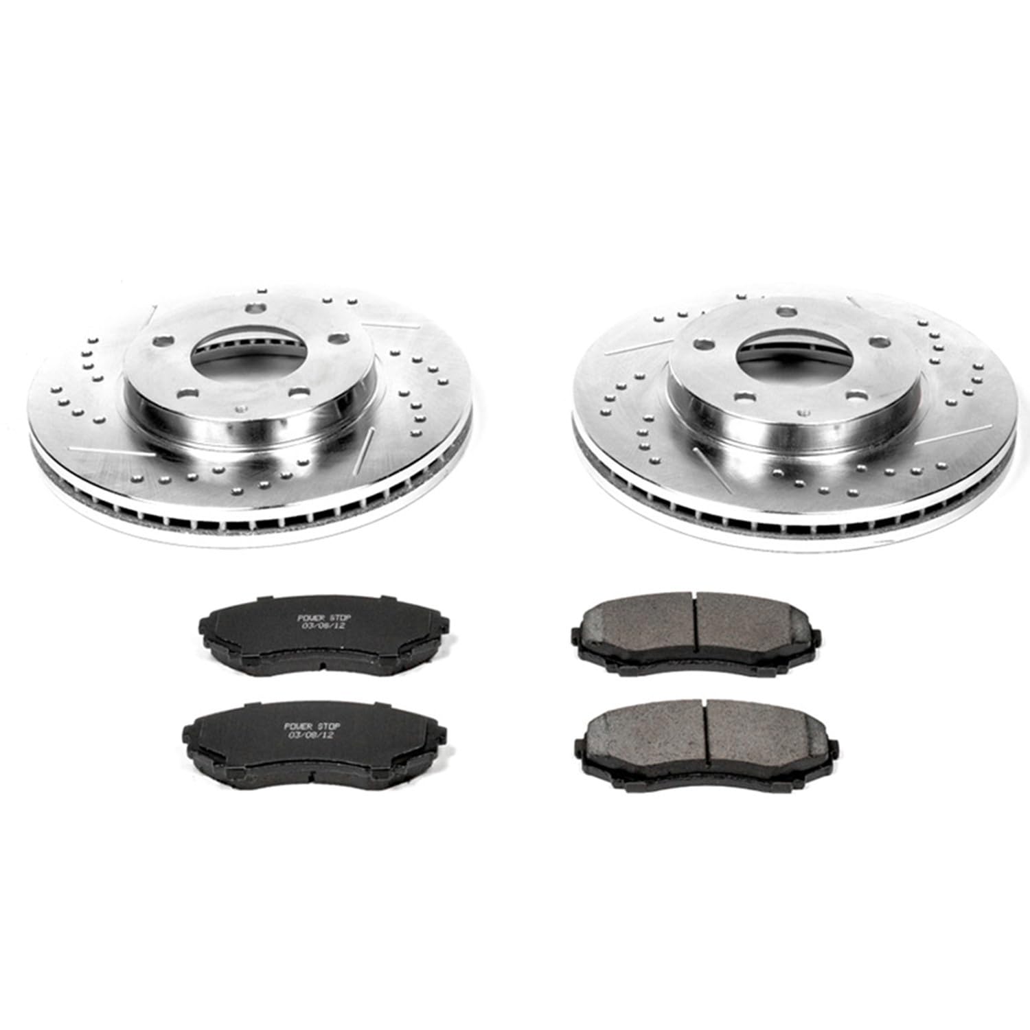 Power Stop K1184 Z23 Carbon Fiber Brake Pads with Drilled & Slotted Brake Rotors Kit For Mazda MPV 2000-2006 [Model Specific]