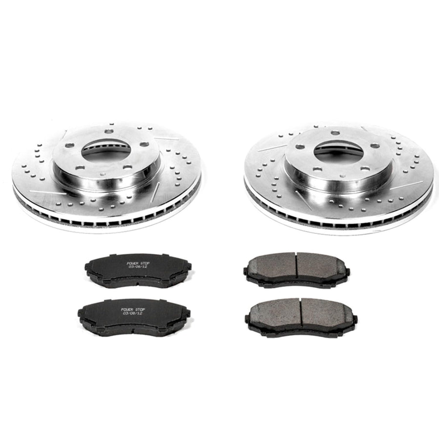Power Stop K1184 Z23 Carbon Fiber Brake Pads with Drilled & Slotted Brake Rotors Kit For Mazda MPV 2000-2006 [Model Specific]