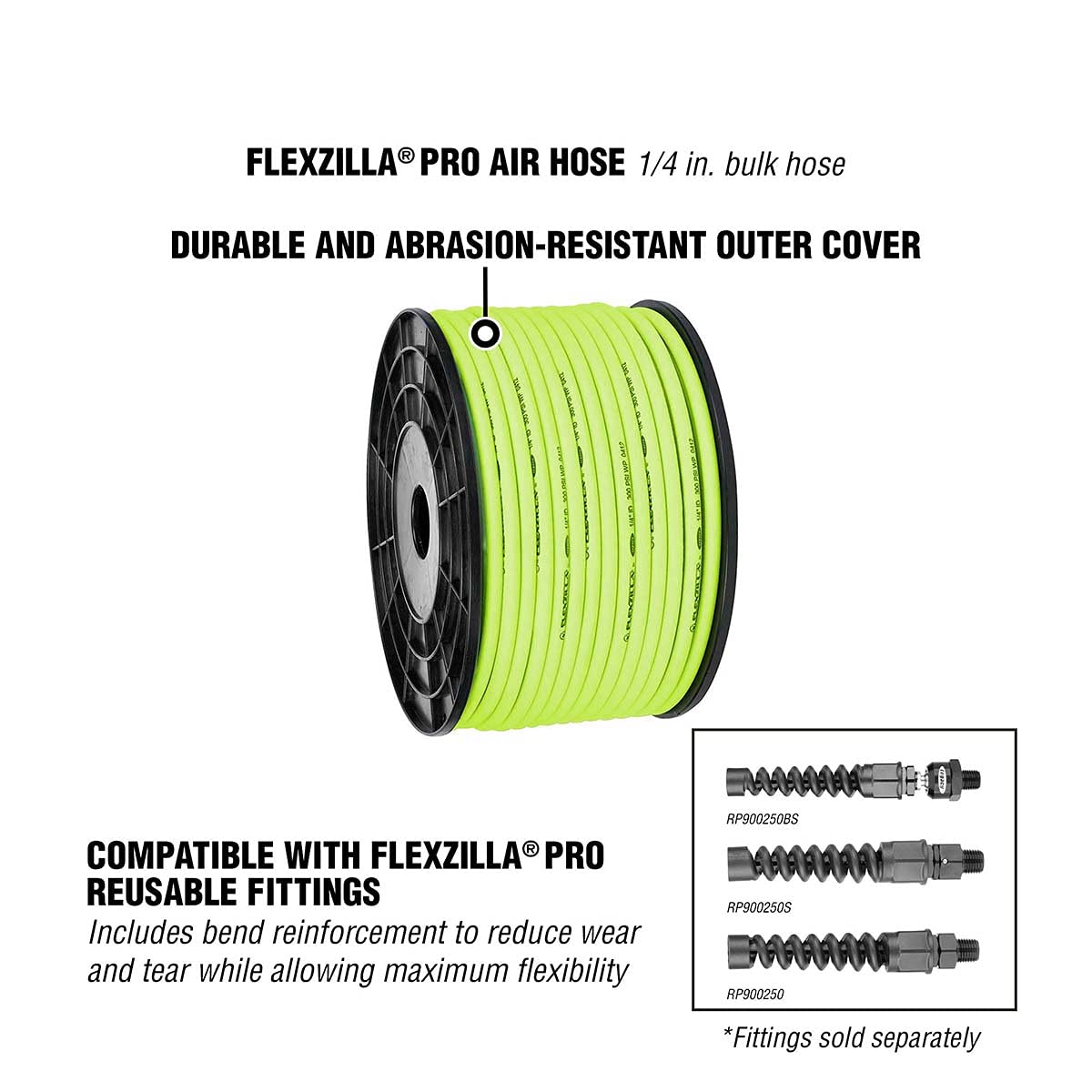 Bulk Plastic Spool Flexzilla Pro Air Hose, 1/4 in. x 250 ft, Heavy Duty, Lightweight, Hybrid, ZillaGreen - HFZ14250YW