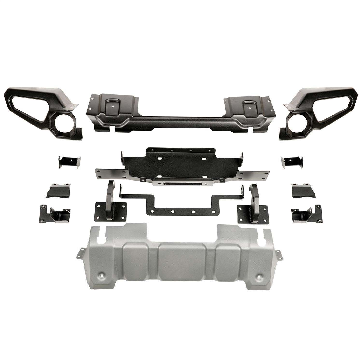 Venator Rugged Ridge Bumper, Front for Jeep Wrangler/Gladiator | Full Width w/Winch Tray, Steel, Black | 11549.42 | Fits 2018-2025 Jeep Wrangler JL; 2020-2025 Jeep Gladiator JT