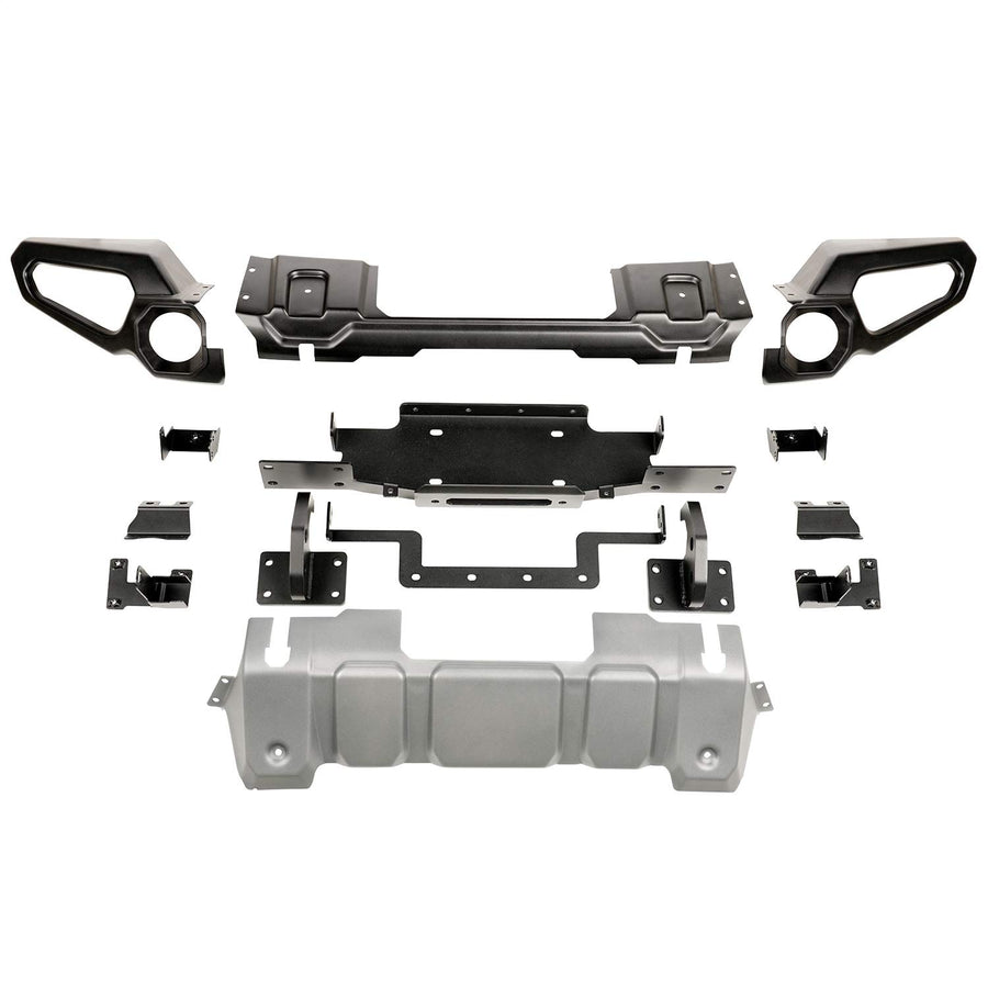 Venator Rugged Ridge Bumper, Front for Jeep Wrangler/Gladiator | Full Width w/Winch Tray, Steel, Black | 11549.42 | Fits 2018-2025 Jeep Wrangler JL; 2020-2025 Jeep Gladiator JT