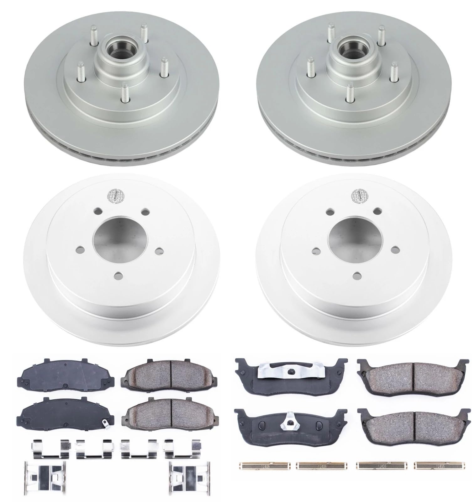 Power Stop Z17 CRK1864 Front and Rear Coated Rotor Kit-Coated Brake Rotors & Ceramic Brake Pads For Ford F-150 1999-2000 [Model Specific]