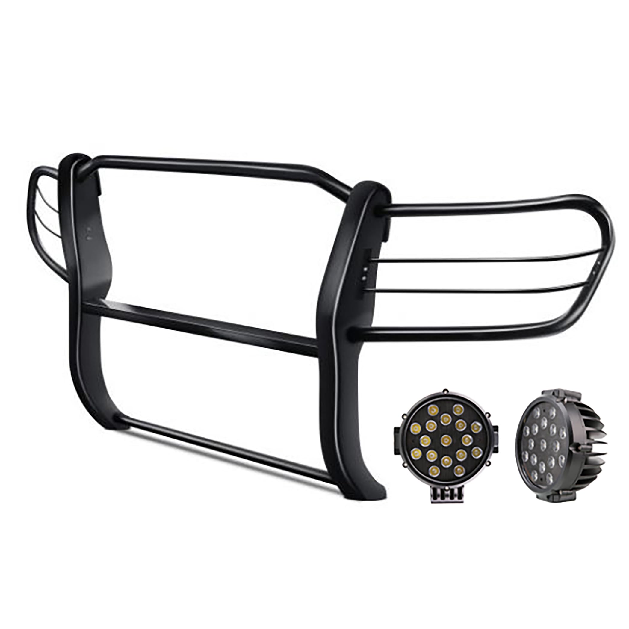 Grille Brush Black Horse Bumper Guard Modular Come with Pair of 7.0" Dia.LED Lights with Black Trim Rings Compatible with 1998-2007 Toyota Land Cruiser-17SG598MA-PLB