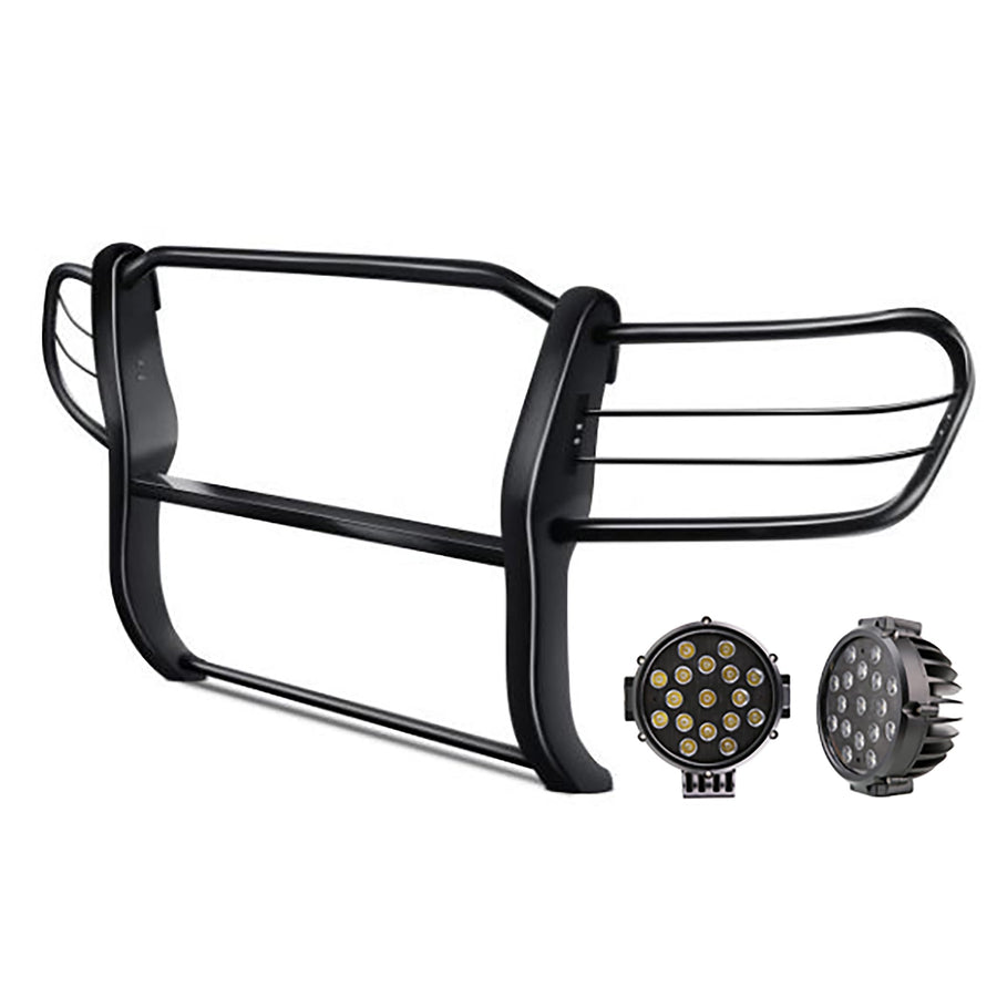 Grille Brush Black Horse Bumper Guard Modular Come with Pair of 7.0" Dia.LED Lights with Black Trim Rings Compatible with 1998-2007 Toyota Land Cruiser-17SG598MA-PLB