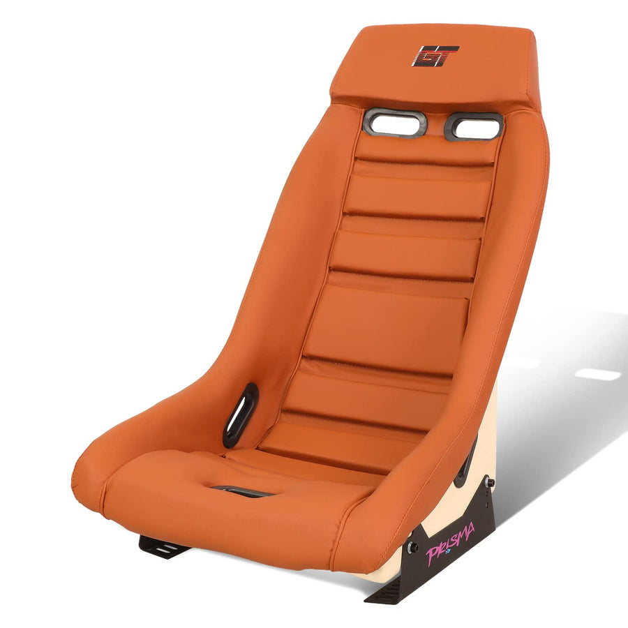 NRG Innovations Prisma GT Fixed Back Bucket Racing Seat with Brown Leather Brown Stitching/Stardust Off-White Back, PRI-100BR