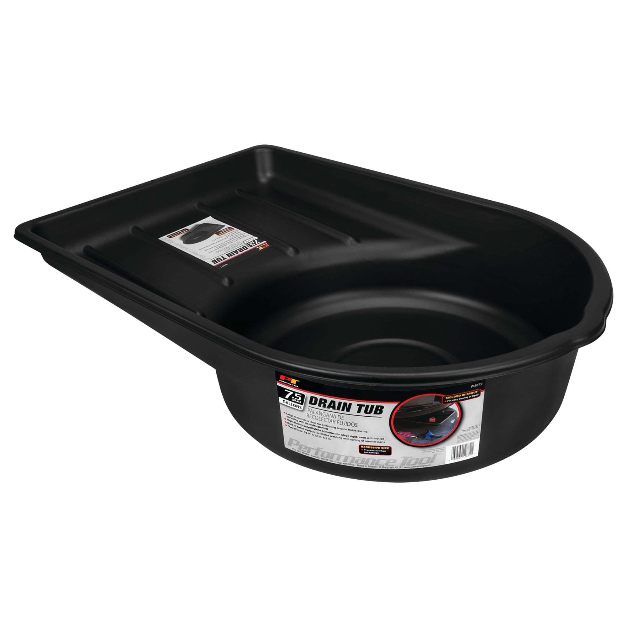 Extra Large Performance Tool W4072 Black Portable 7.5 Gallon Oil Drain Pan, (28.4 L)