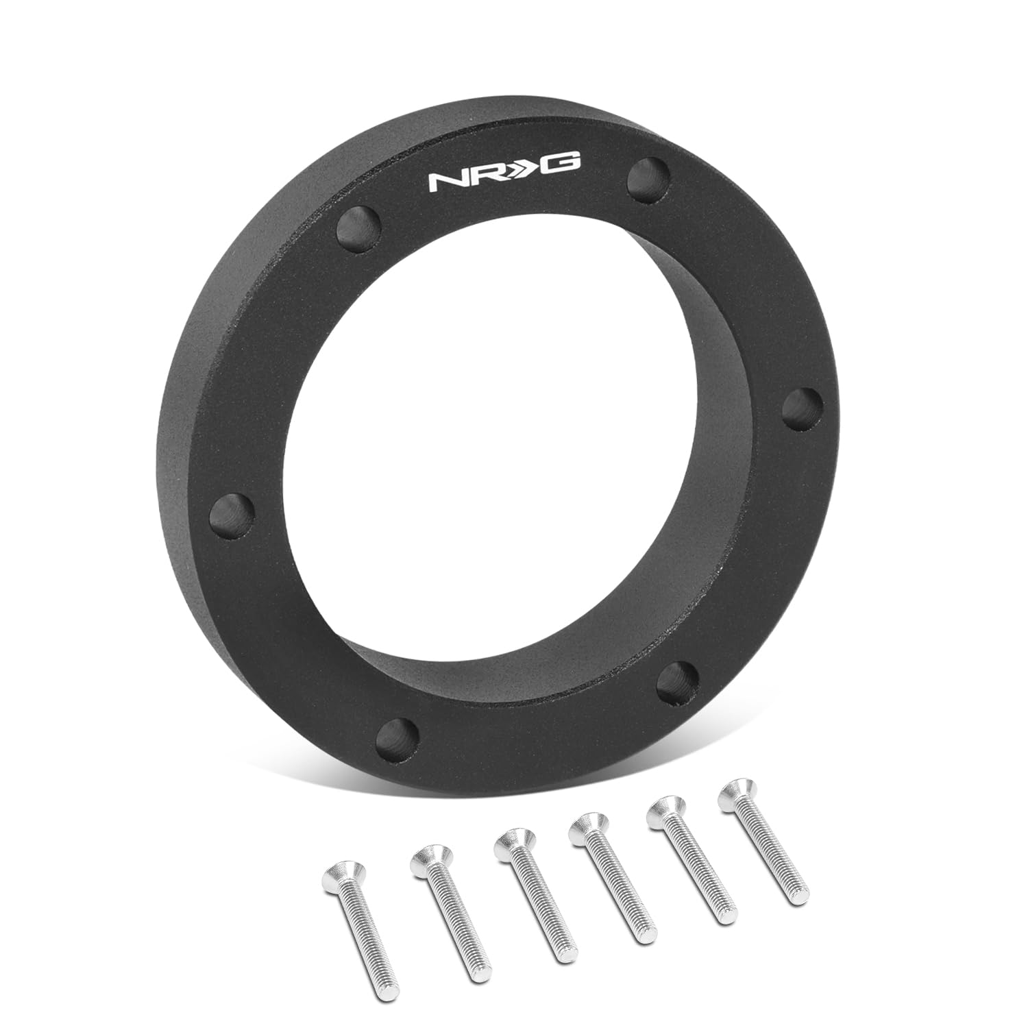 NRG Innovations Semi-Universal Steering Wheel 1/2" Spacer No Threads, 6061 Aluminum Hub Extension Spacer w/Horn Space, 6x70mm Bolt Patterns, Black, NRG-SRK-520BK