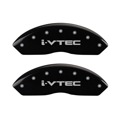 MGP Caliper Covers Front and Rear 39014SIVTBK Black Powder Coat Finish, Set of 4 (i-Vtec Silver Characters, Engraved)