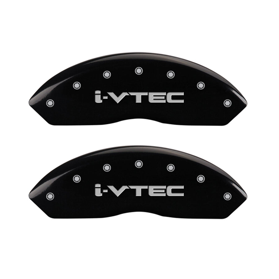 MGP Caliper Covers Front and Rear 39018SIVTBK Black Powder Coat Finish, Set of 4 (i-Vtec Silver Characters, Engraved)