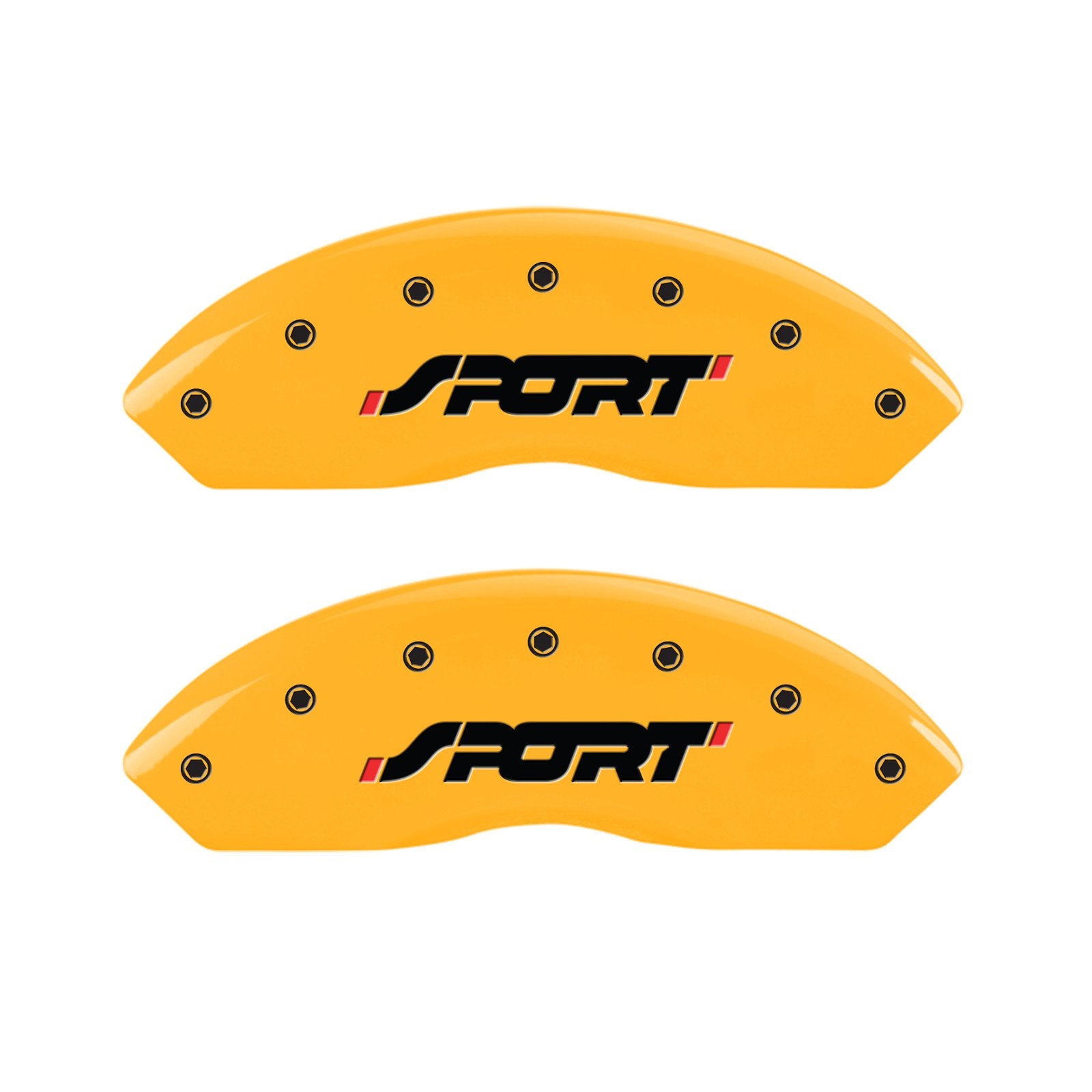 Caliper Covers MGP 10119SSPOYL, Set of 4 (Yellow Engraved Front and Rear: Sport Powder Coat Finish Black Characters)