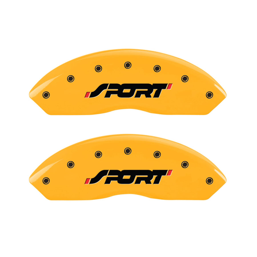 Caliper Covers MGP 10119SSPOYL, Set of 4 (Yellow Engraved Front and Rear: Sport Powder Coat Finish Black Characters)