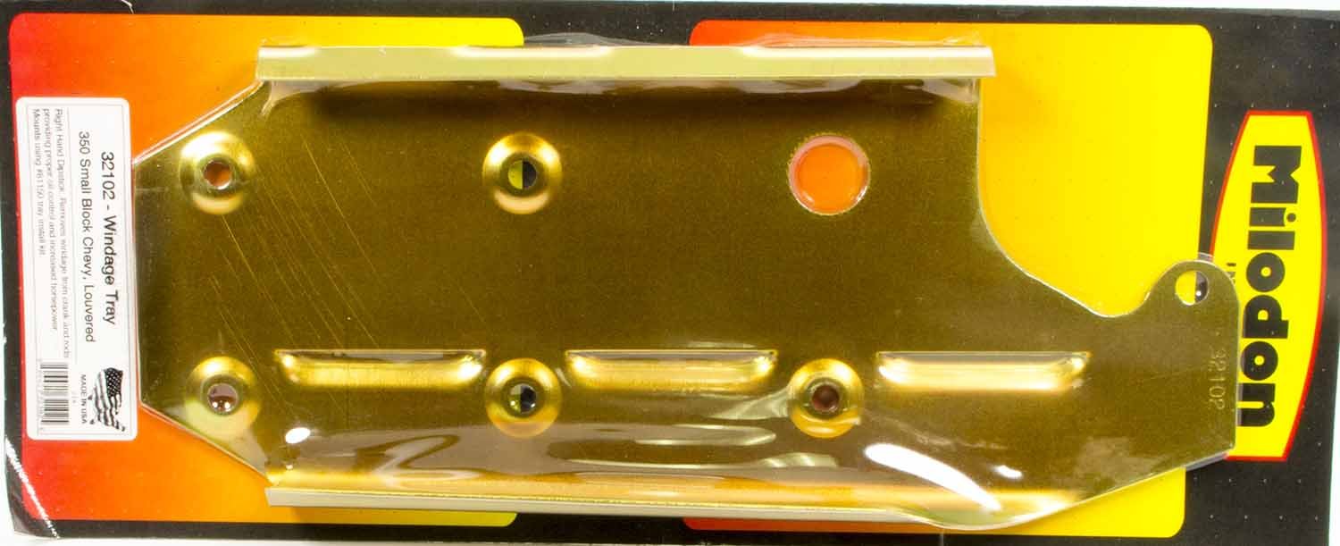 Milodon Gold Zinc Plated 32102 Louver Designed Right Side Dipstick Windage Tray for Small Block Chevy 350
