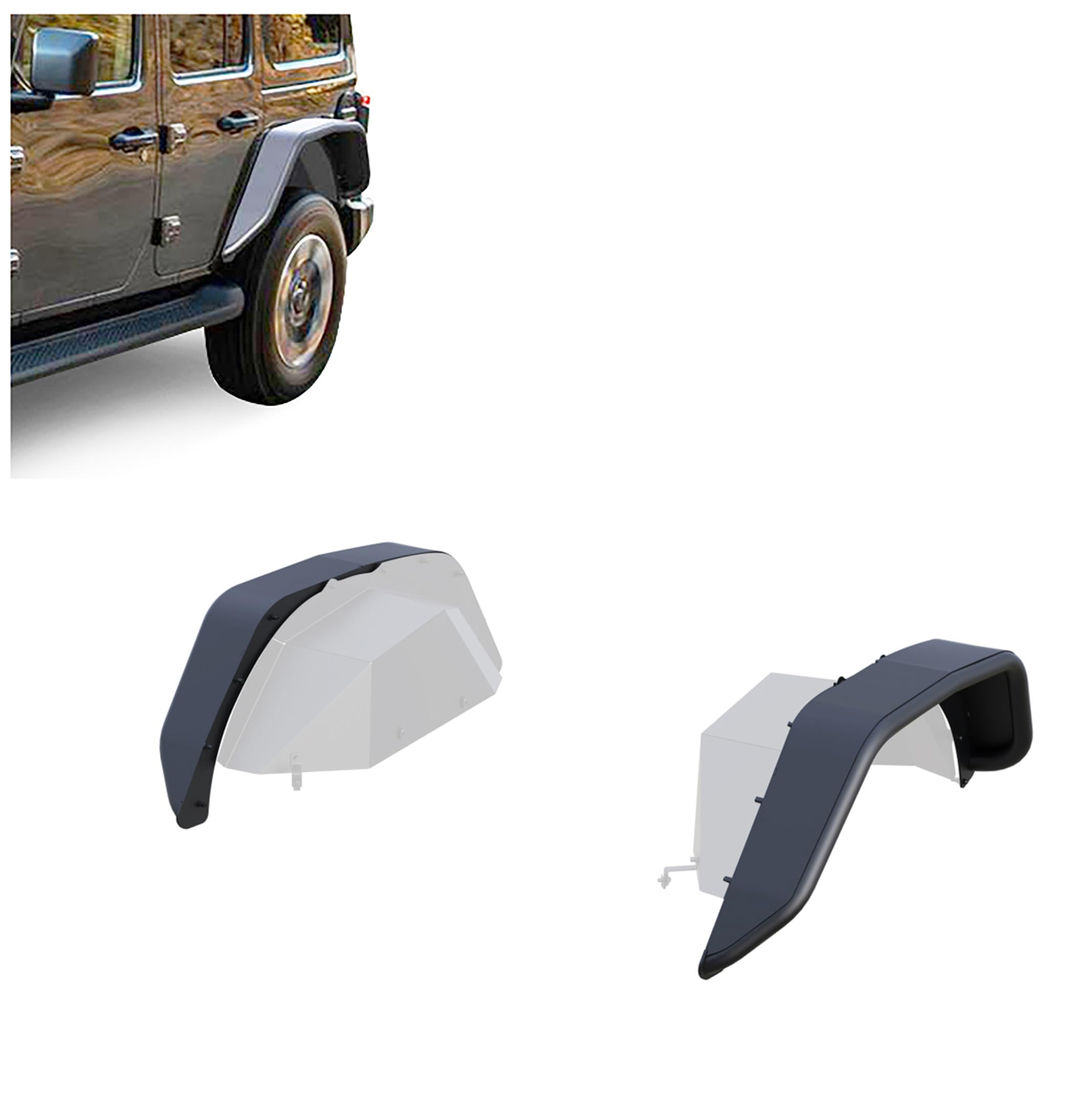 Tubular Black Horse Rear Fender Flares Matte Black Compatible with 2018-2024 Jeep Wrangler-TFFJL2