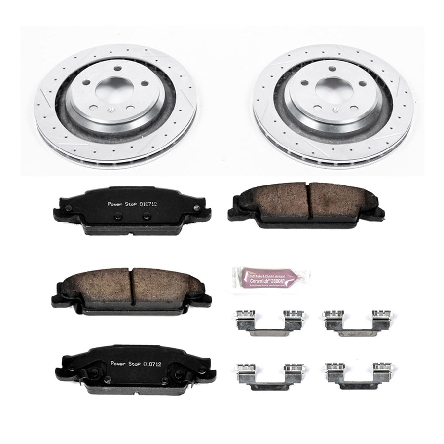 Power Stop K5289 Z23 Carbon Fiber Brake Pads Rear with Drilled & Slotted Brake Rotors Kit For Pontiac Grand Prix 2005-2008 [Model Specific]