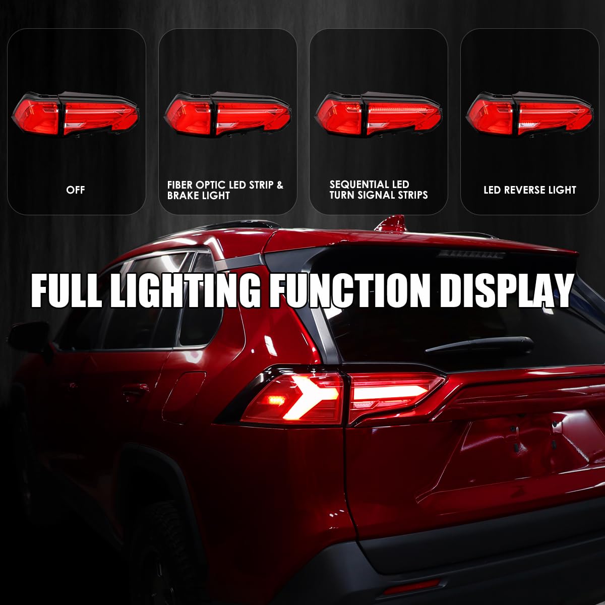 Red LED Sequential Tail Lights SPEC-D TUNING Compatible with 2019-2023 Toyota RAV4, Left + Right Pair Assembly