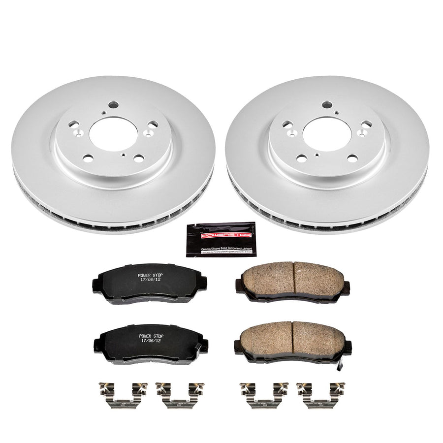 Power Stop Coated Brake Rotor CRK2435 & Ceramic Brake Pads- front For Honda Odyssey 2005-2010 [Model Specific]
