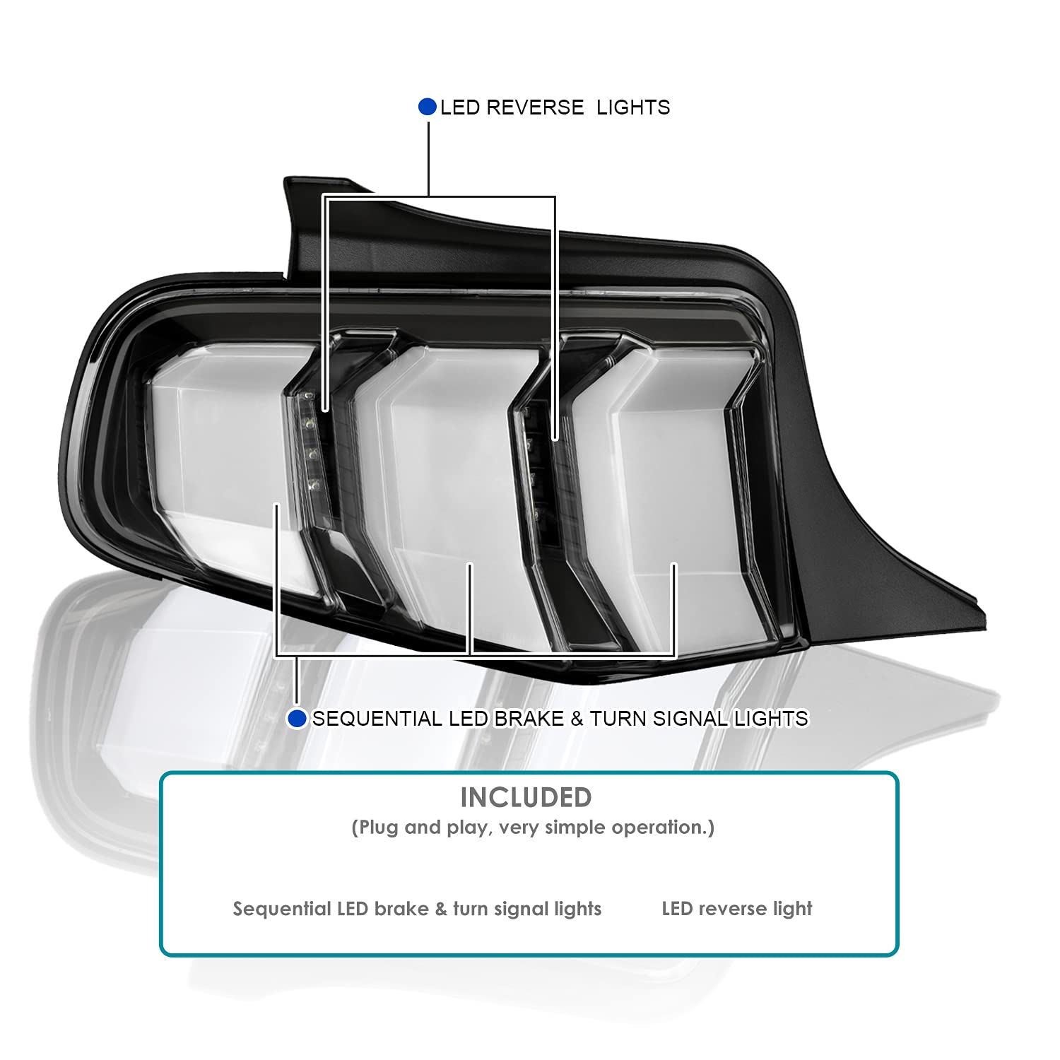 Sequential LED Signal Tail Lights SPEC-D TUNING Black Compatible with 2010-2012 Ford Mustang, Left + Right Pair Assembly