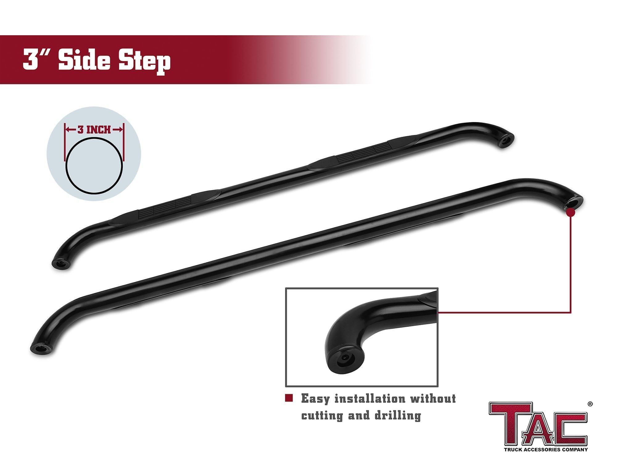 TAC Side Steps Fit 2015-2024 Ford F150 Super Cab / 2017-2024 Ford F250 / Super Duty F350 Truck Pickup Black Nerf Bars Running Boards Off Road Exterior Accessories (2 Pieces)