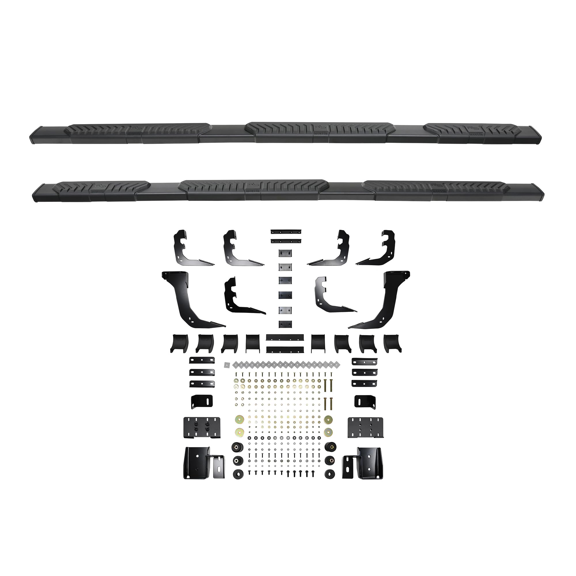 28-534705 Westin R5 Modular Wheel to Wheel Nerf Bars fits 2019-2024 Ram 1500 Crew Cab 5'7" Bed (Exc 2019-2023 1500 Classic) Black Pair