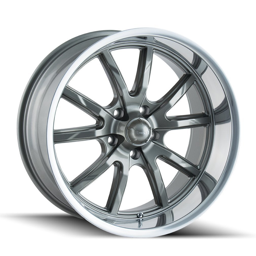 Grey/Polished Lip Ridler 650 Wheel with Painted Finish (15 x 8. inches /5 x 127 mm, 0 mm Offset)