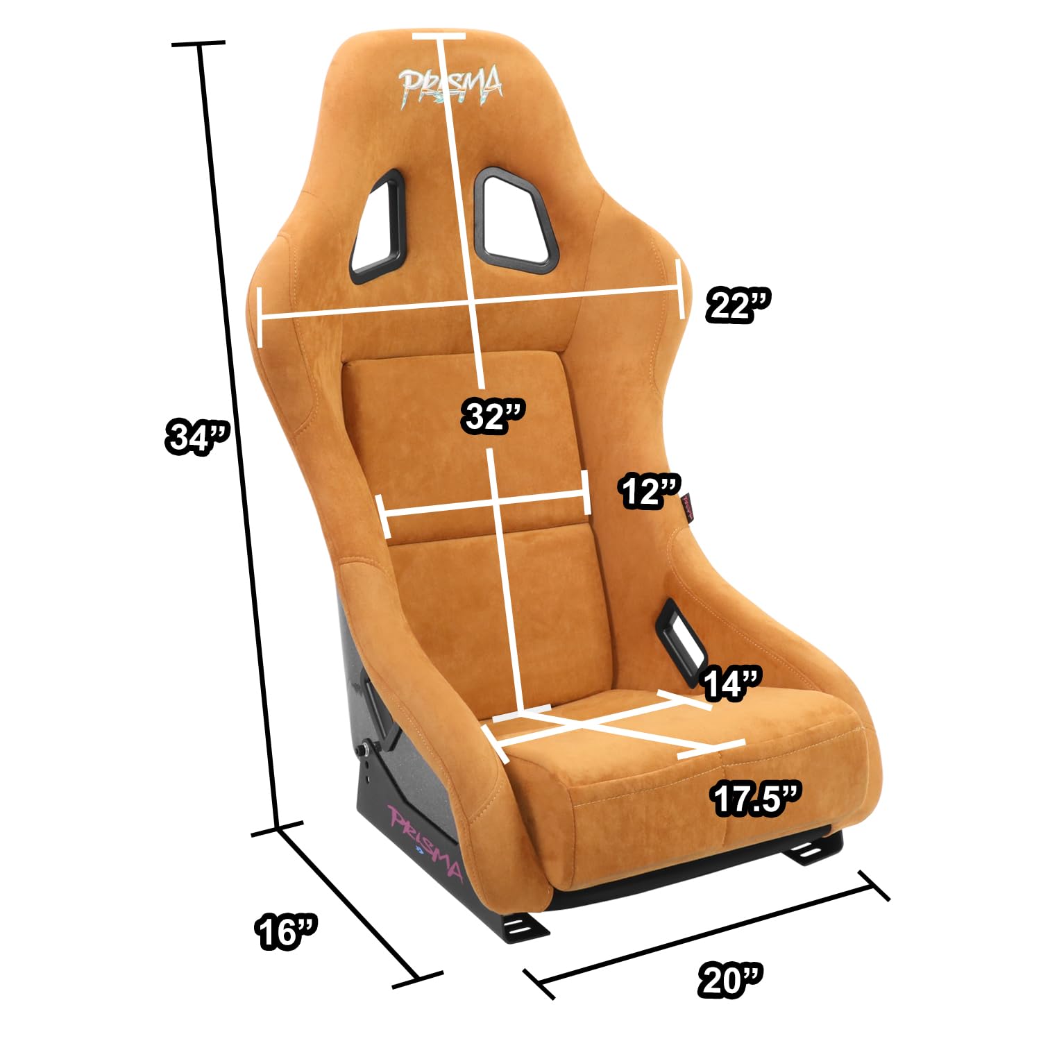 NRG Innovations Universal Fixed Back NRG-FRP-303TN-PRISMA Bucket Racing Seat for 5-Point Harnesses, Size M, Tan Alcantara Material, 22" W X 34" H X 16" D